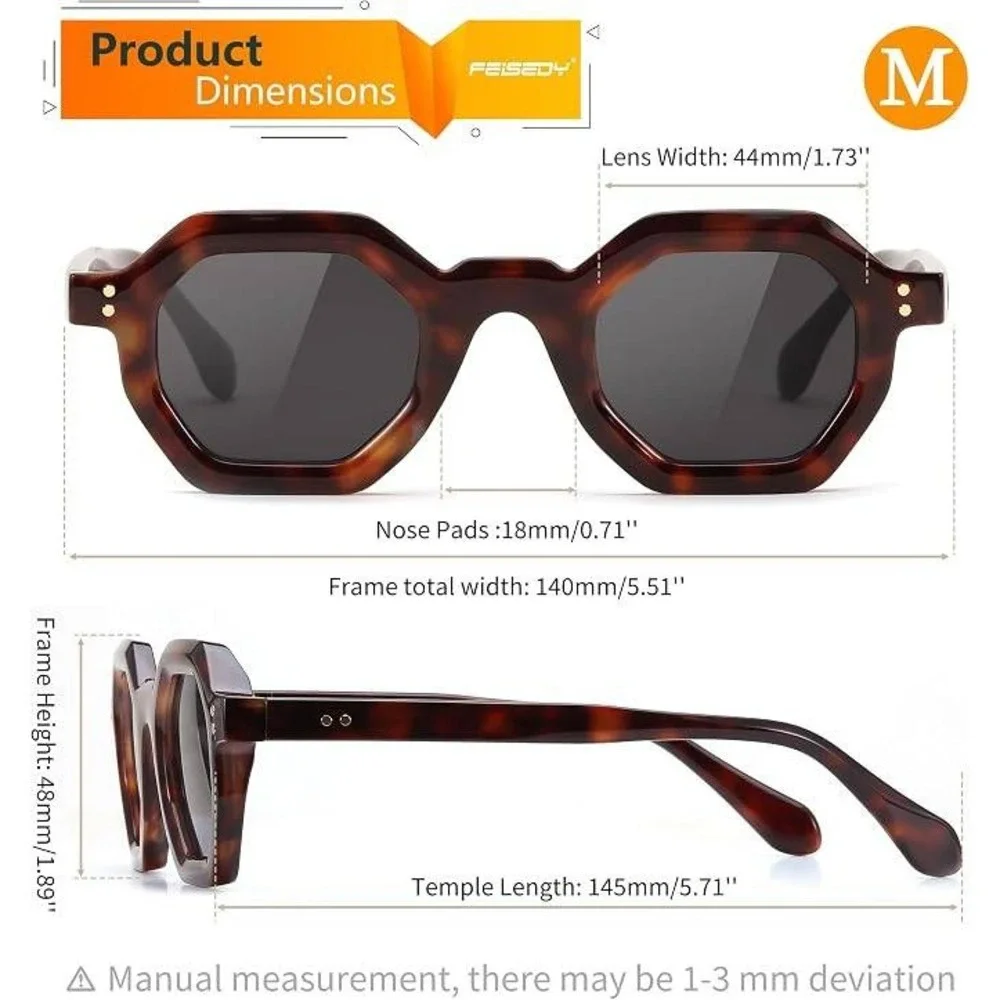 Women Tortoise Shell Hexagon Sunglasses Geometric Thick Frame Luxury Trendy 2026